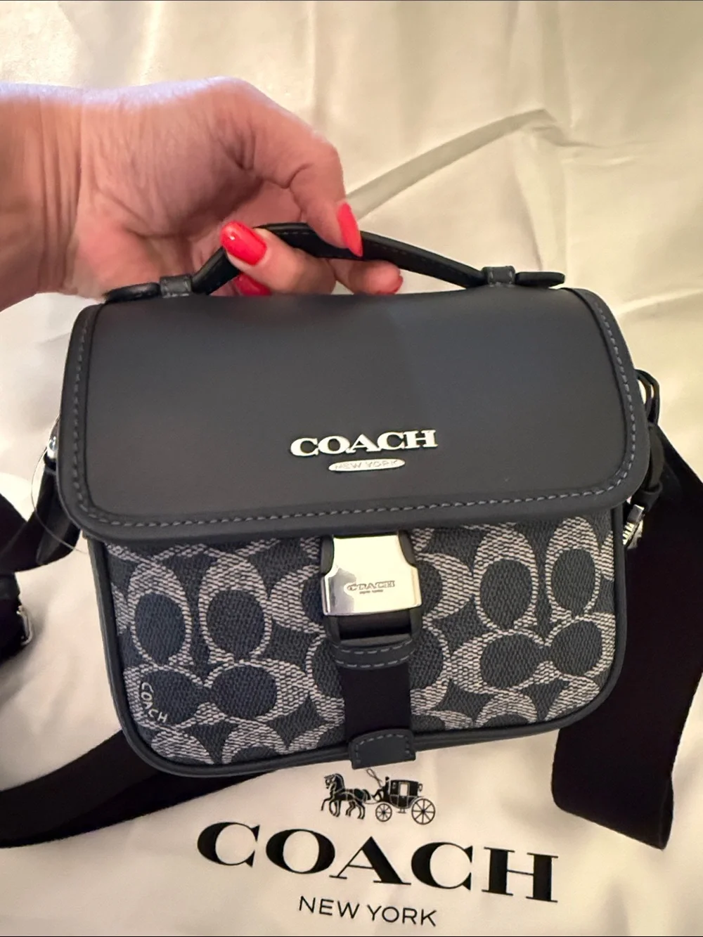 💙Coach NWT Blue Racer Crossbody Bag In Signature Canvas With Crossbody & Charms
